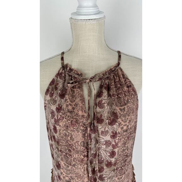 Drew Womens Pink  Floral Mini Dress Halter Neck Tiered Ruffled Size Small - Picture 4 of 8